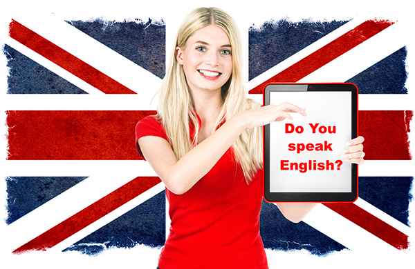 Bilde av jente som holder plakat: Do you speak English?